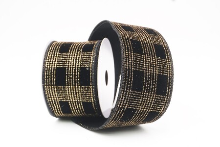 Black Classic Plaid Check Wired Ribbon_KW0468GC-53-53